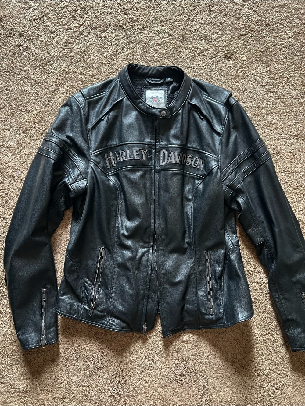 Harley-Davidson Black Women's Leather Riding Jacket with Embossed Logo